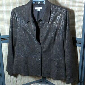 Coldwater Creek Chocolate Peplum Shacket With Metallic Accents